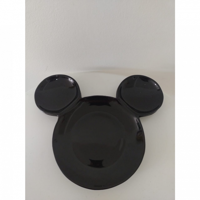 Bandeja cabeça Mickey-Minnie preto de cerâmica