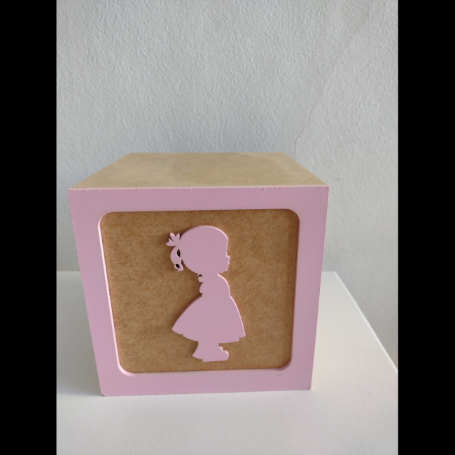 revelação cubo menina rosa MDF