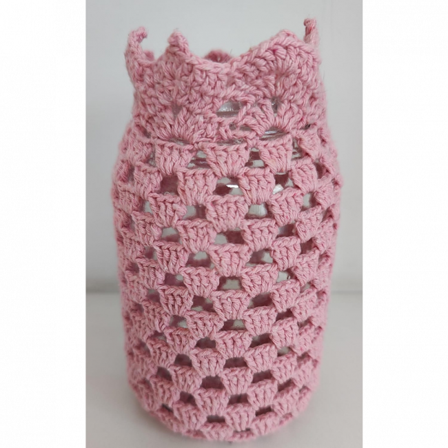 Vaso  vidro  com crochê rosa