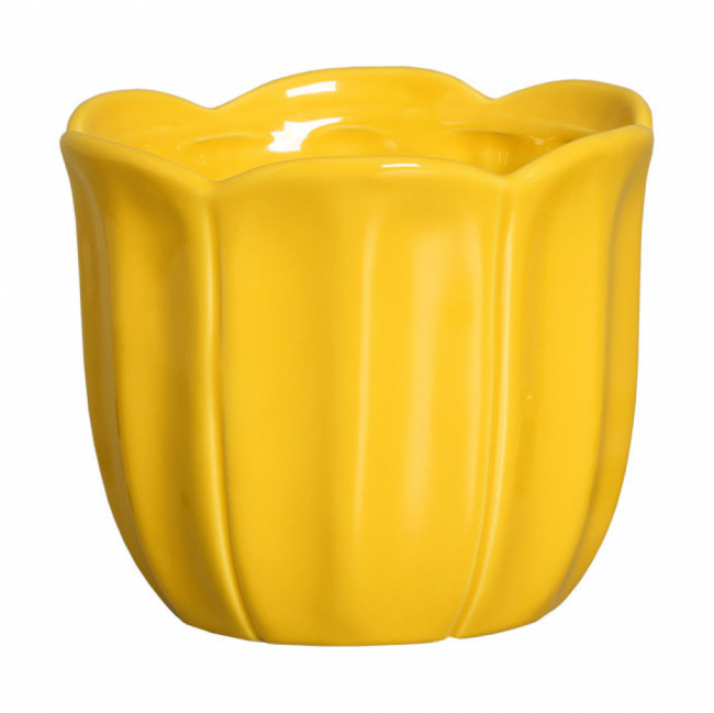 vaso baixo M amarelo com riscas cerâmica