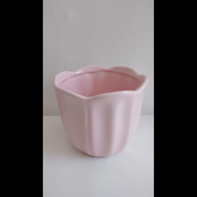 vaso com riscas baixo M rosa de cerâmica