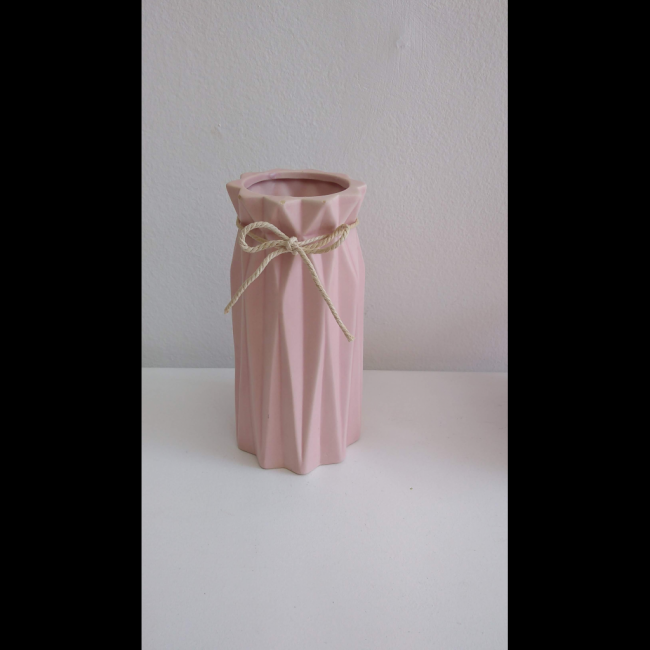 Vaso com riscas rosa de cerâmica