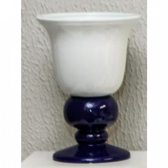 Vaso branco tulipa pé azul bic cerâmica