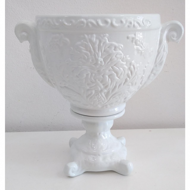 vaso romano decorado branco redondo cerâmica