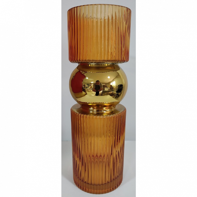 Vaso vidro marrom bola dourado