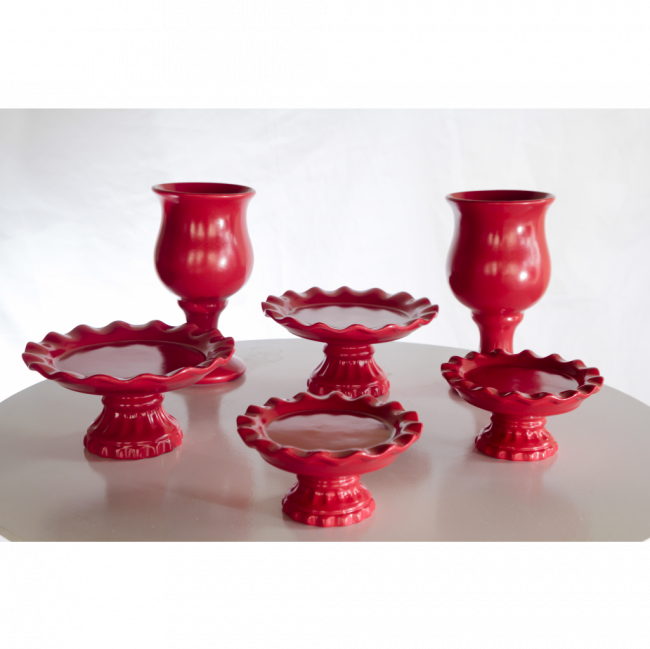 kit suporte vermelho de porcelana