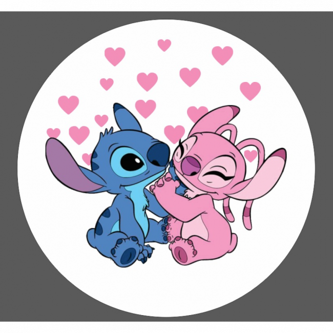 Painel Redondo Lilo Stitch e Angel (tecido)