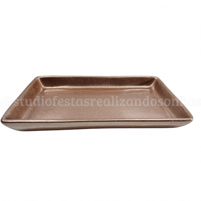 BANDEJA CERÂMICA RETANGULAR P ROSÉ GOLD