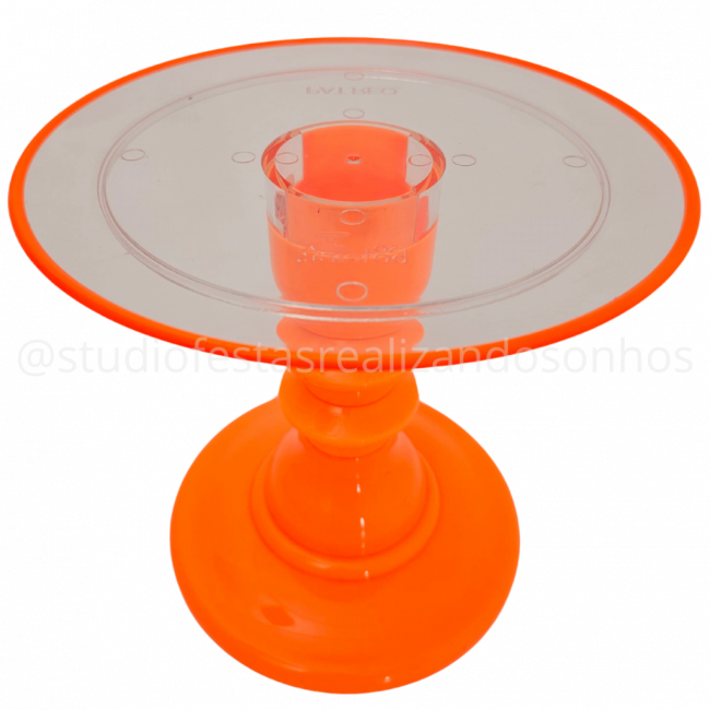 BANDEJA PRIME REDONDA G LARANJA NEON BASE TRANSPARENTE