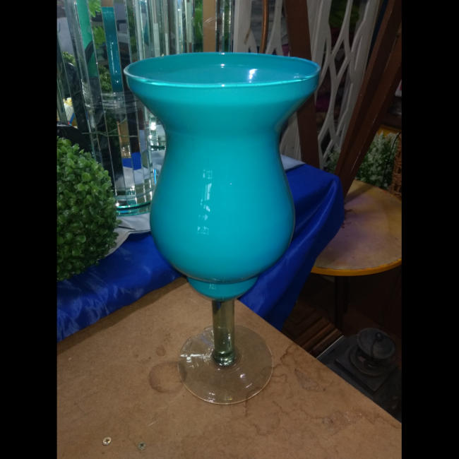 vaso azul ciano de vidro