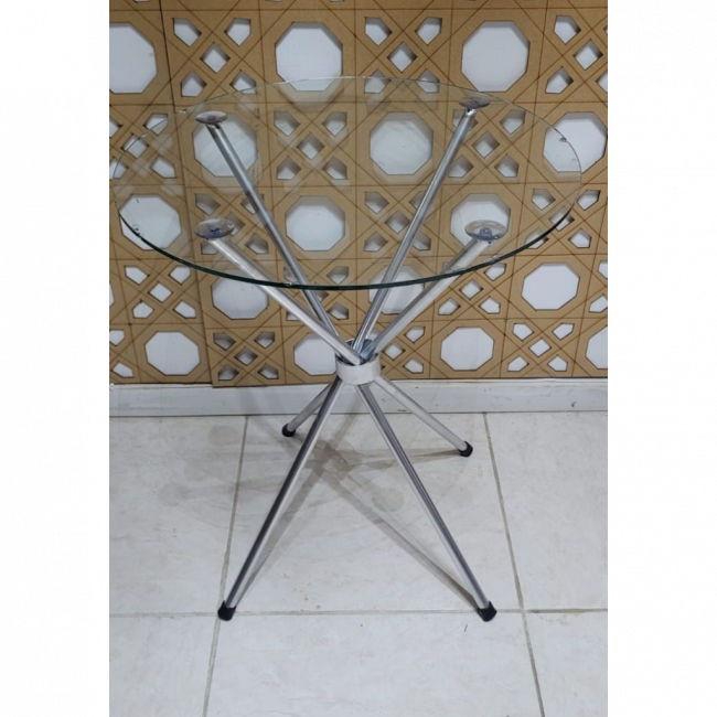 MESA BAIXA TRAMA 70CM PRATA TAMPO VIDRO 60CM