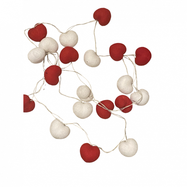 CORDÃO DE LUZ DE CORAÇÕES BRANCO E VERMELHO (3M)