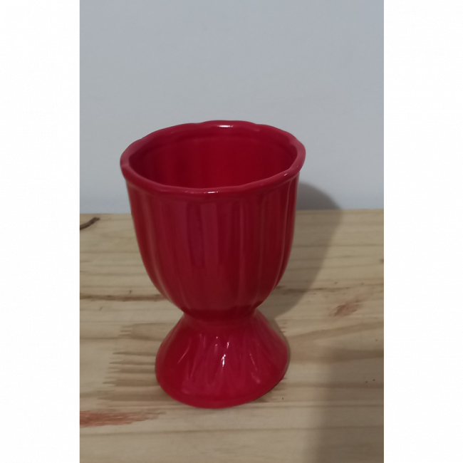 Cerâmica - Vaso liso frisado vermelho