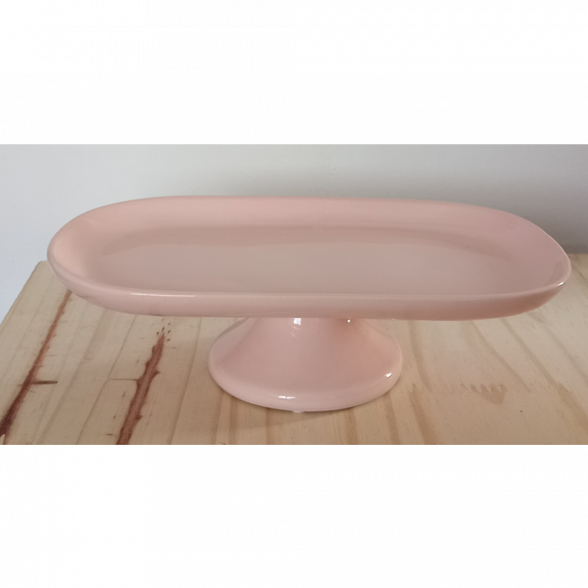 Cerâmica rocamboleira oval com pé rosa bebê