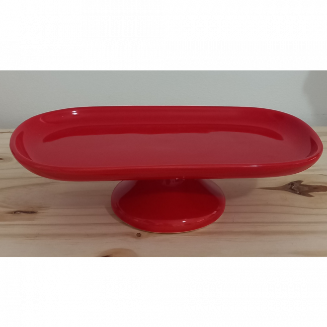 Cerâmica rocamboleira oval com pé vermelho