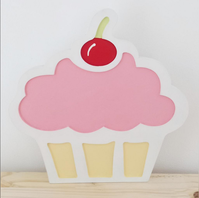 Temático Confeitaria - Cupcake MDF rosa e amarelo