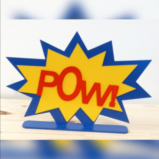 Temático Heróis- POW! em Display Pintado MDF 3D