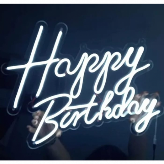 LETREIRO NEON LED  HAPPY BIRTHDAY BRANCO QUENTE