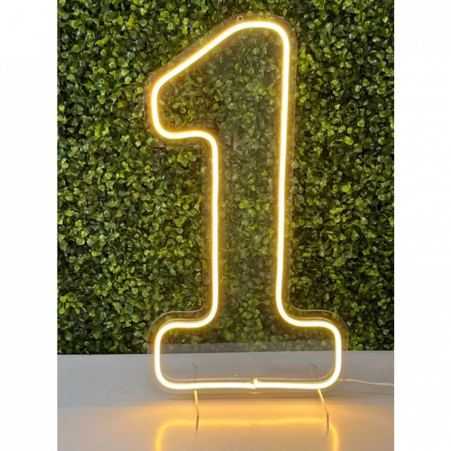 LETREIRO NEON  LED NUMERO 1 (60 cm) branco quente