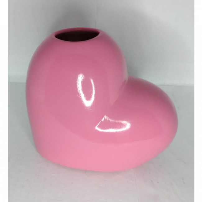 VASO CORAÇÃO ROSA CANDY EM LOUÇA