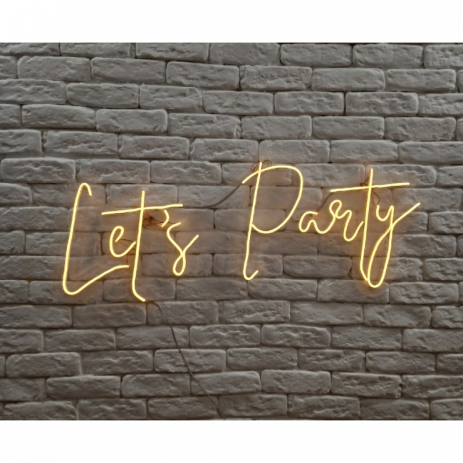 Letreiro neon lets party branco quente 1,00x0,40