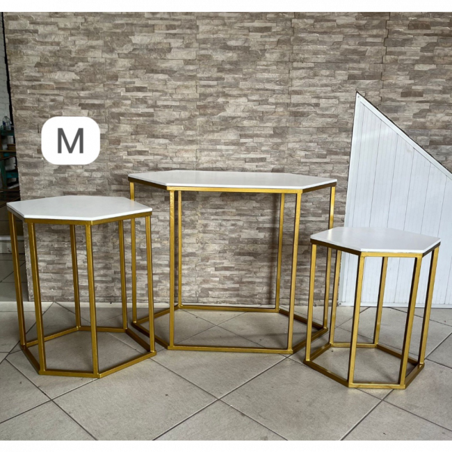 MESA DE FERRO DOURADA HEXAGONAL M 71x45x65