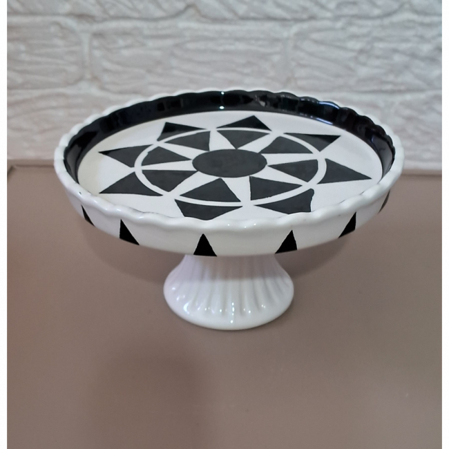 Suporte doces porcelana preto/branco geométrico P 9x17