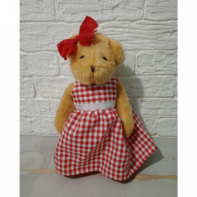 URSO VESTIDO XADREZ PIC NIC 30CM