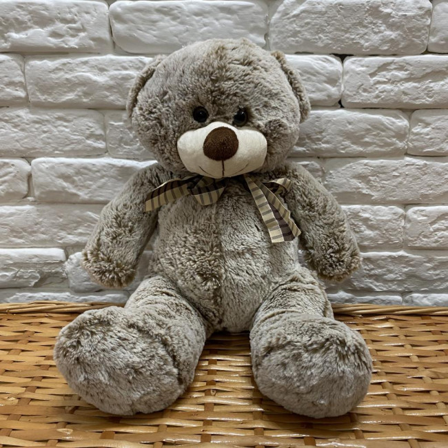 Urso pelúcia bege com laço 40cm