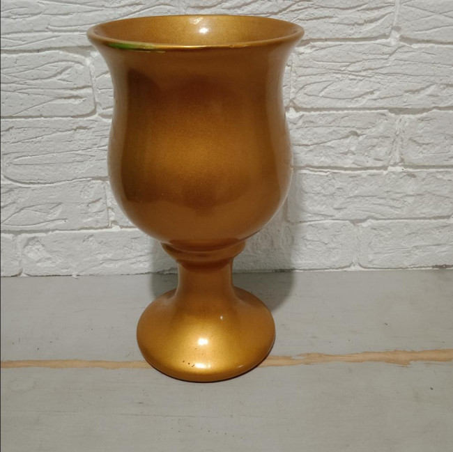 VASO TAÇA CERAMICA OVAL DOURADO