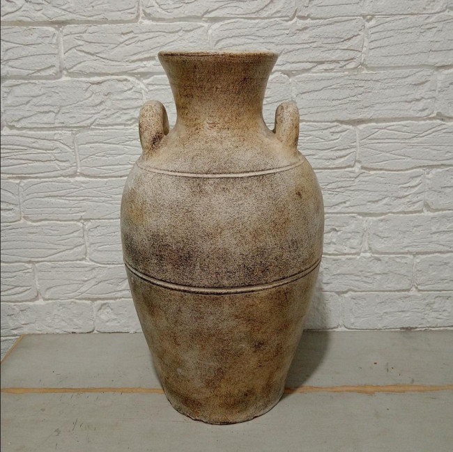 VASO ALTO BARRO BRANCO ENVELHECIDO 43cm