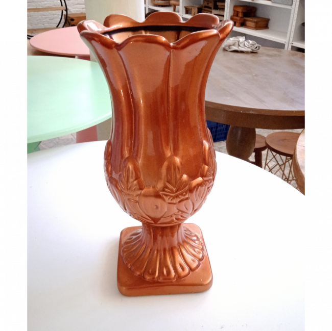 Vaso alto estilo flor cerâmica cobre