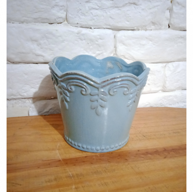 VASO CACHEPÔ PROVENÇAL CERAMICA AZUL G