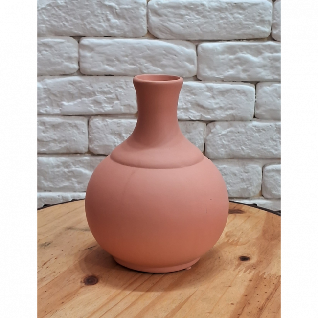 Vaso cerâmica boca fina salmão G 19x14