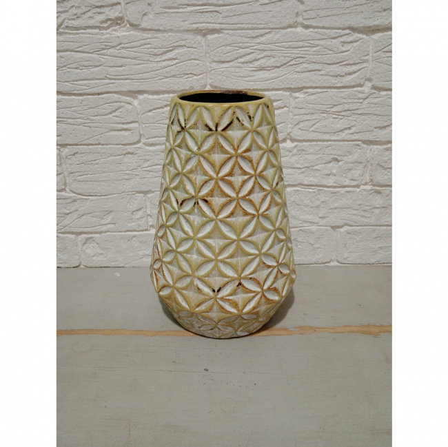 Vaso ceramica branco detalhado 28x11