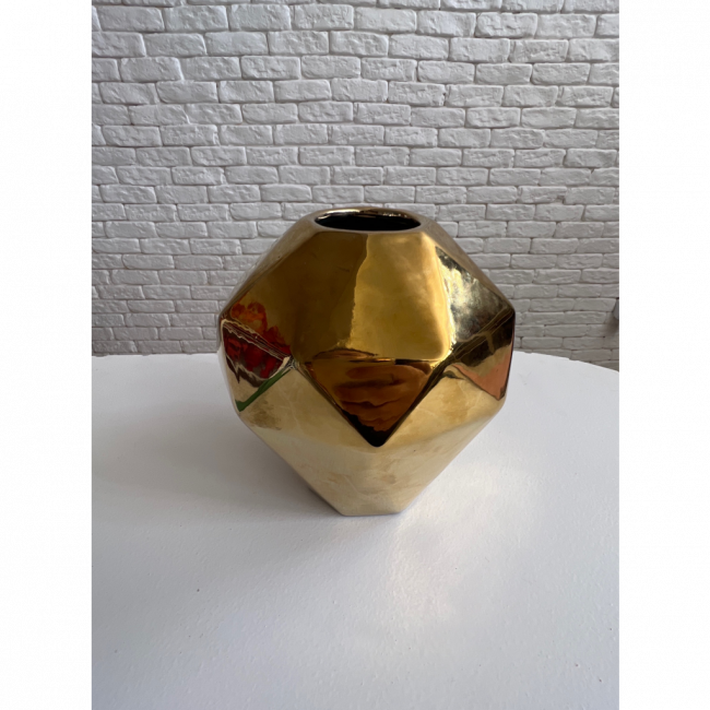 Vaso cerâmica geométrico dourado