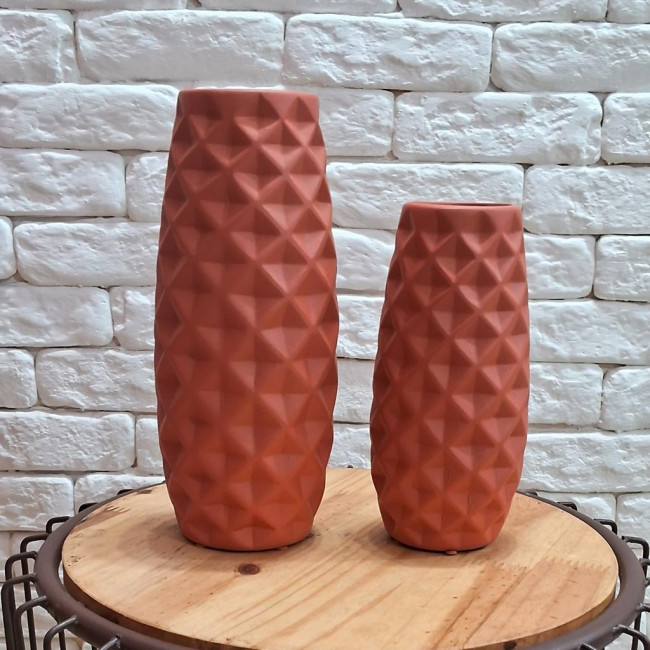 Vaso cerâmica trabalhado terracota G 28x10