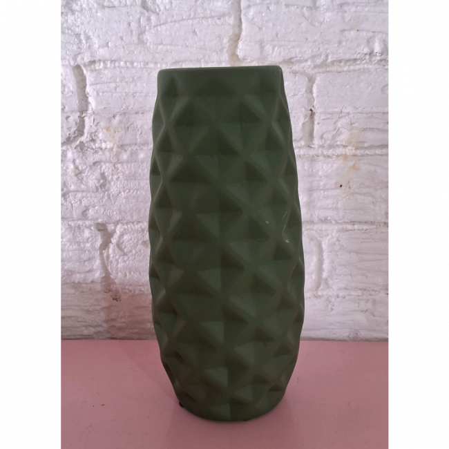 Vaso cerâmica trabalhado verde P 22x9