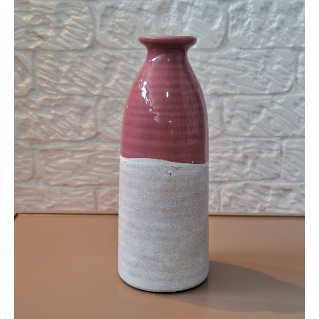 Vaso em porcelana rosa seco e branco 20x9cm