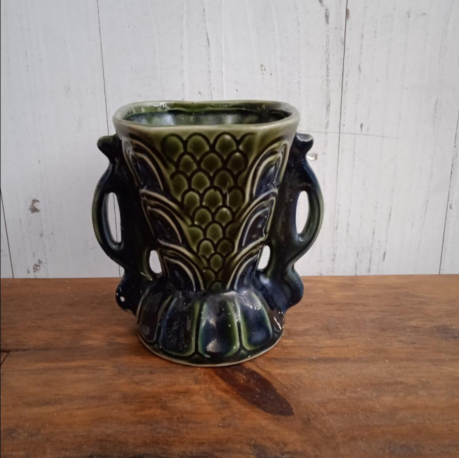 VASO PORCELANA VERDE COM ALÇA 13cm