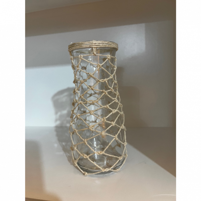 Vaso vidro com macrame 18x7