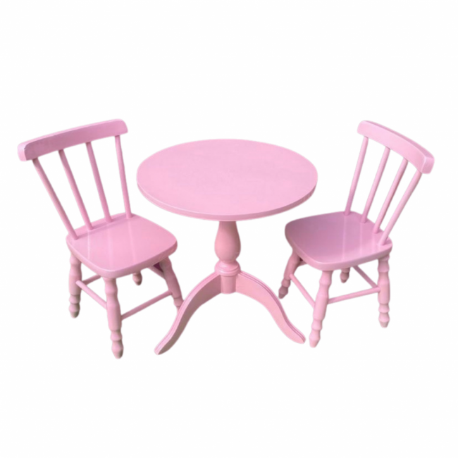 Mesa infantil rosa claro com duas cadeirinhas