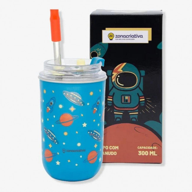 COPO NEO COM CANUDO ASTRONAUTA 300ML- 10025703