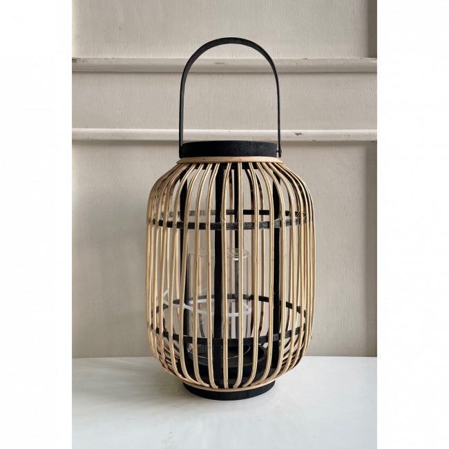Lanterna Decorativa Bambu Bege/Preto G