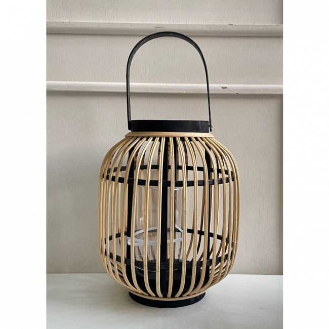 Lanterna Decorativa Bambu Bege/Preto P