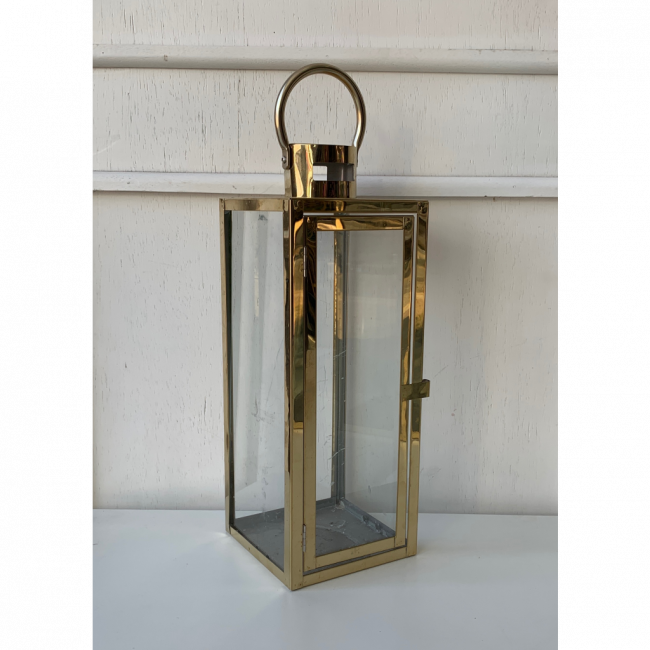 Lanterna Vidro/Metal Dourada P