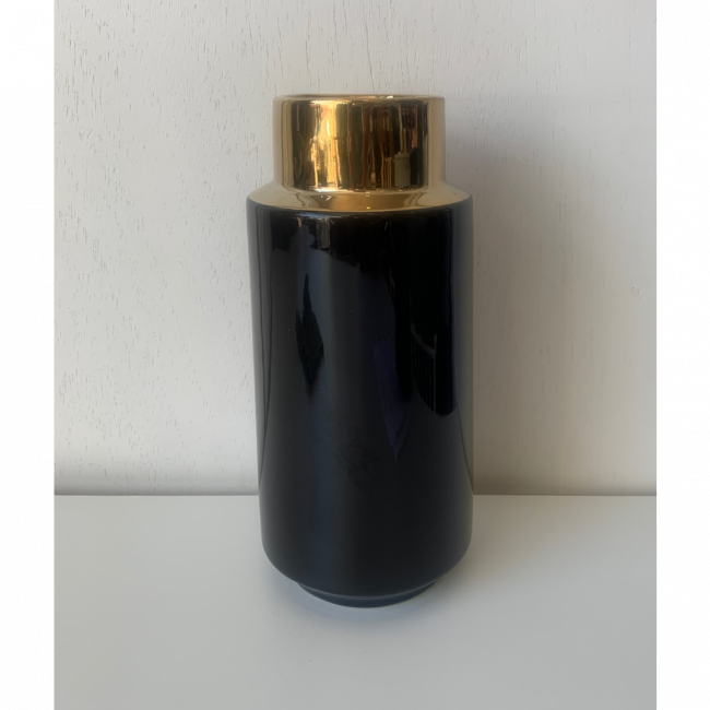 Vaso Ceram C/ Boca Dourado Preto M