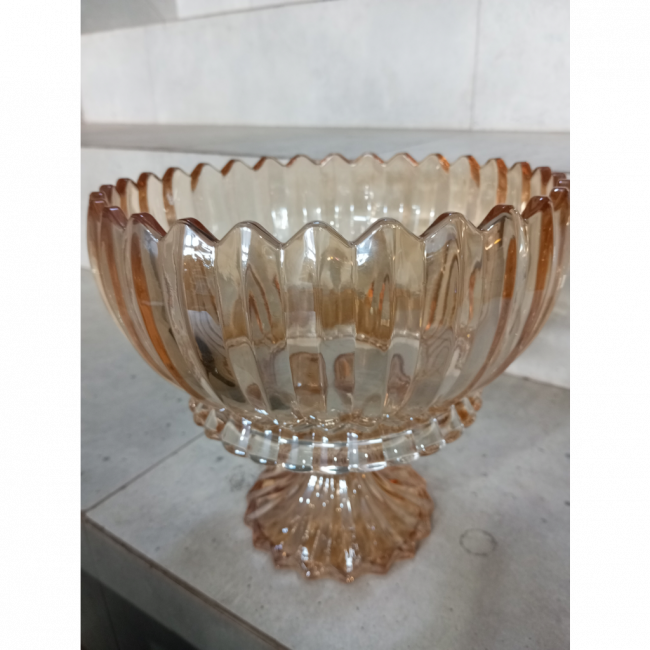 VASO PEDESTAL VIDRO AMBAR FRISADO 135787