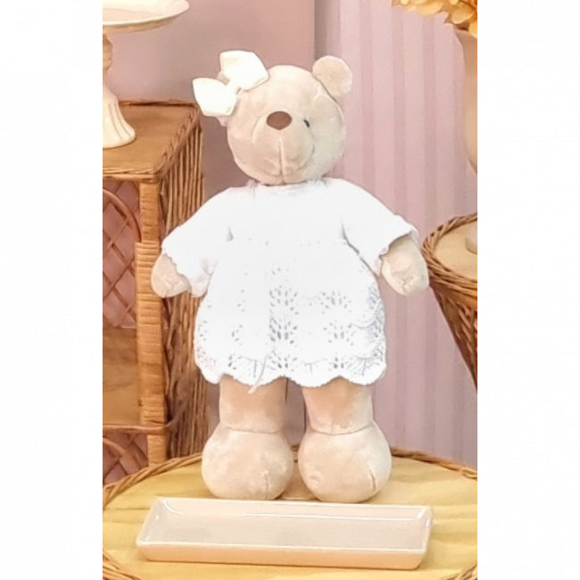 Ursa pelúcia vestido branco