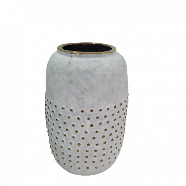 VASO BRANCO COM BOLAS DOURADO